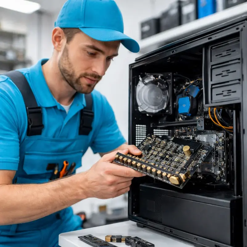 Мастер устанавливает звуковую карту на ПК в Малаховке